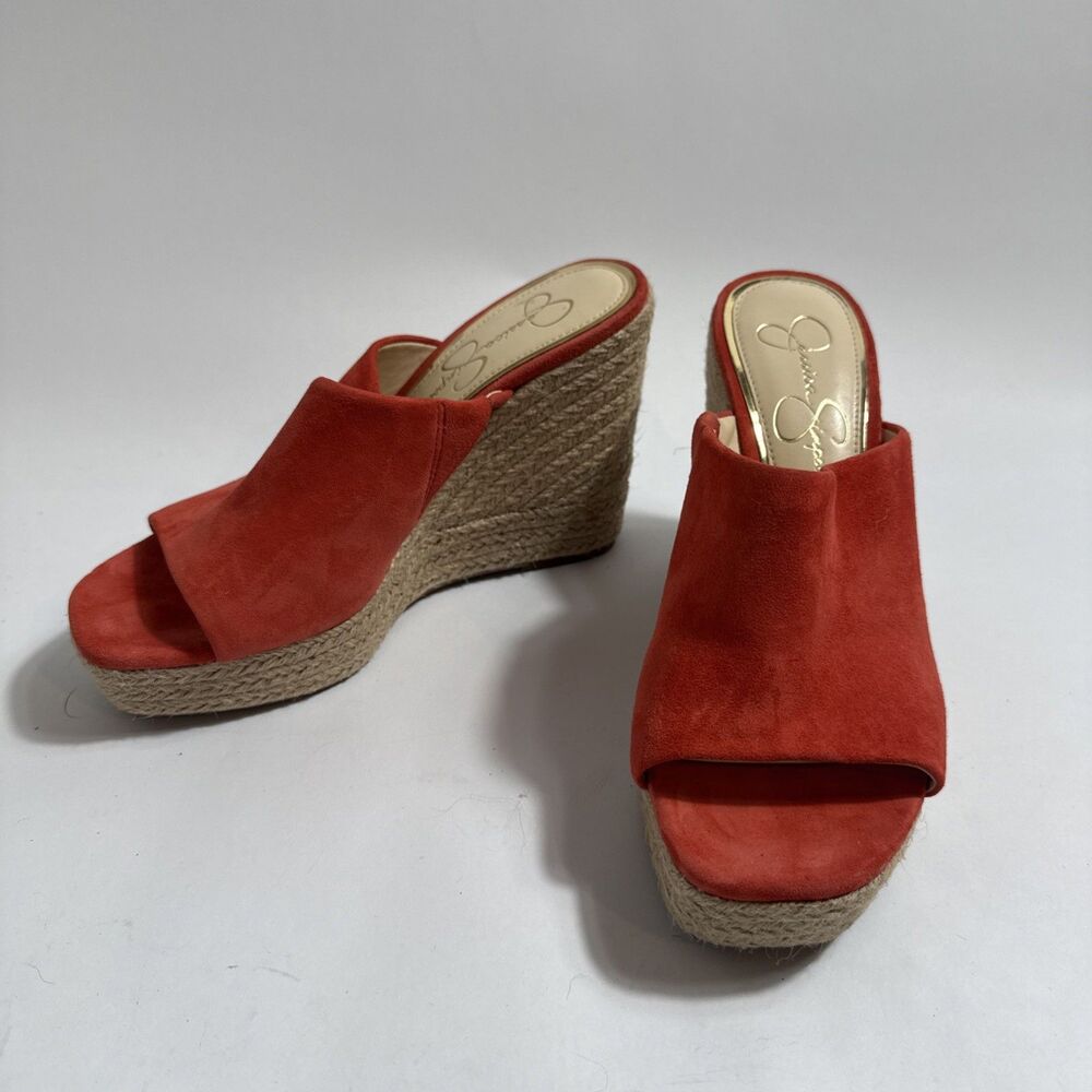 Jessica Simpson Shantelle Wedge Sandals Womens 8M Orange 4.5” Heels Shoes